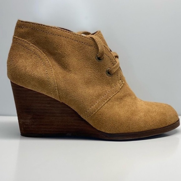 Lucky Brand Sway cognac suede lace up wedge heels booties sz 8 1/2 - Picture 5 of 10